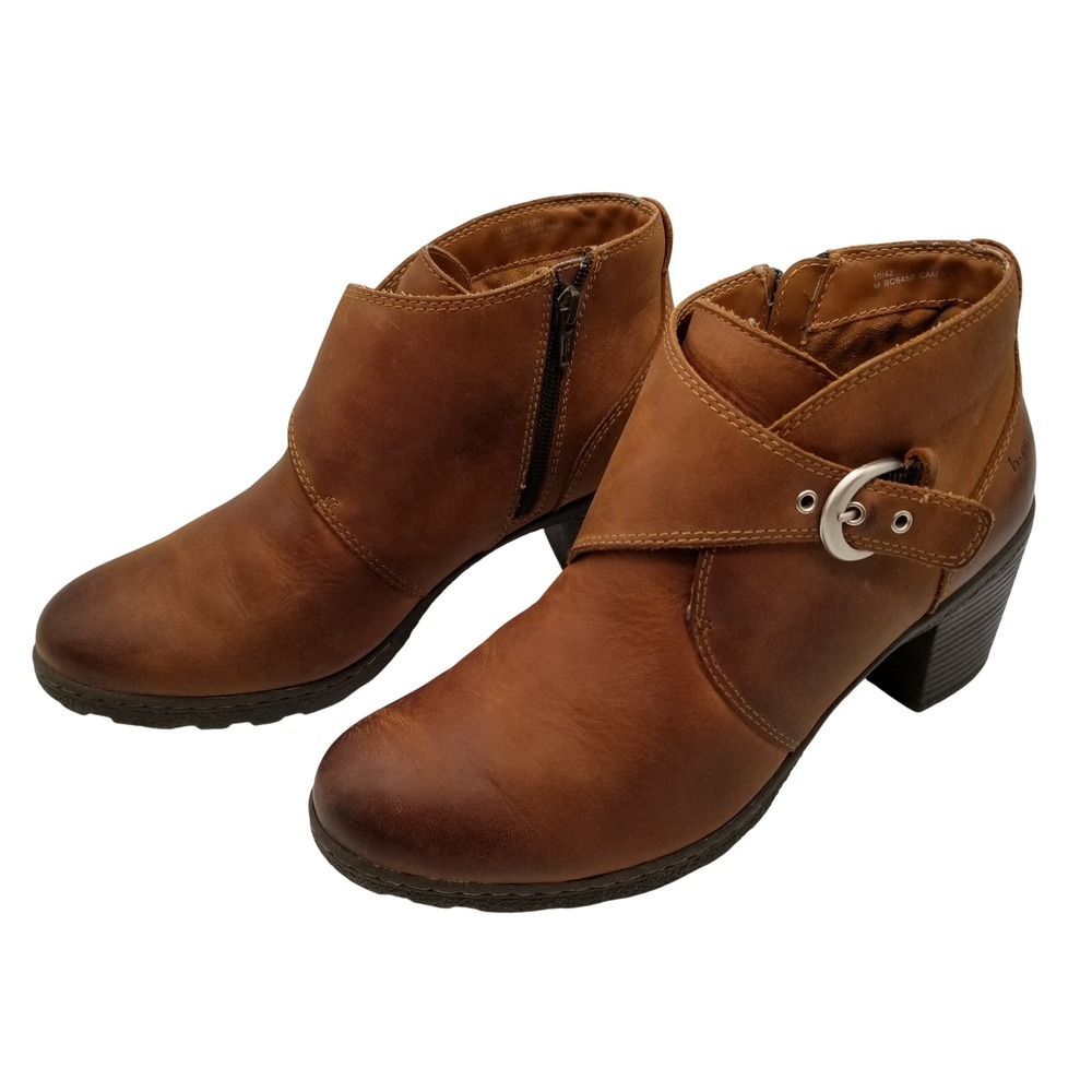 b.o.c. Born Concept Ankle Boots Women 10 Brown Leather Buckle Block Heel BC6450